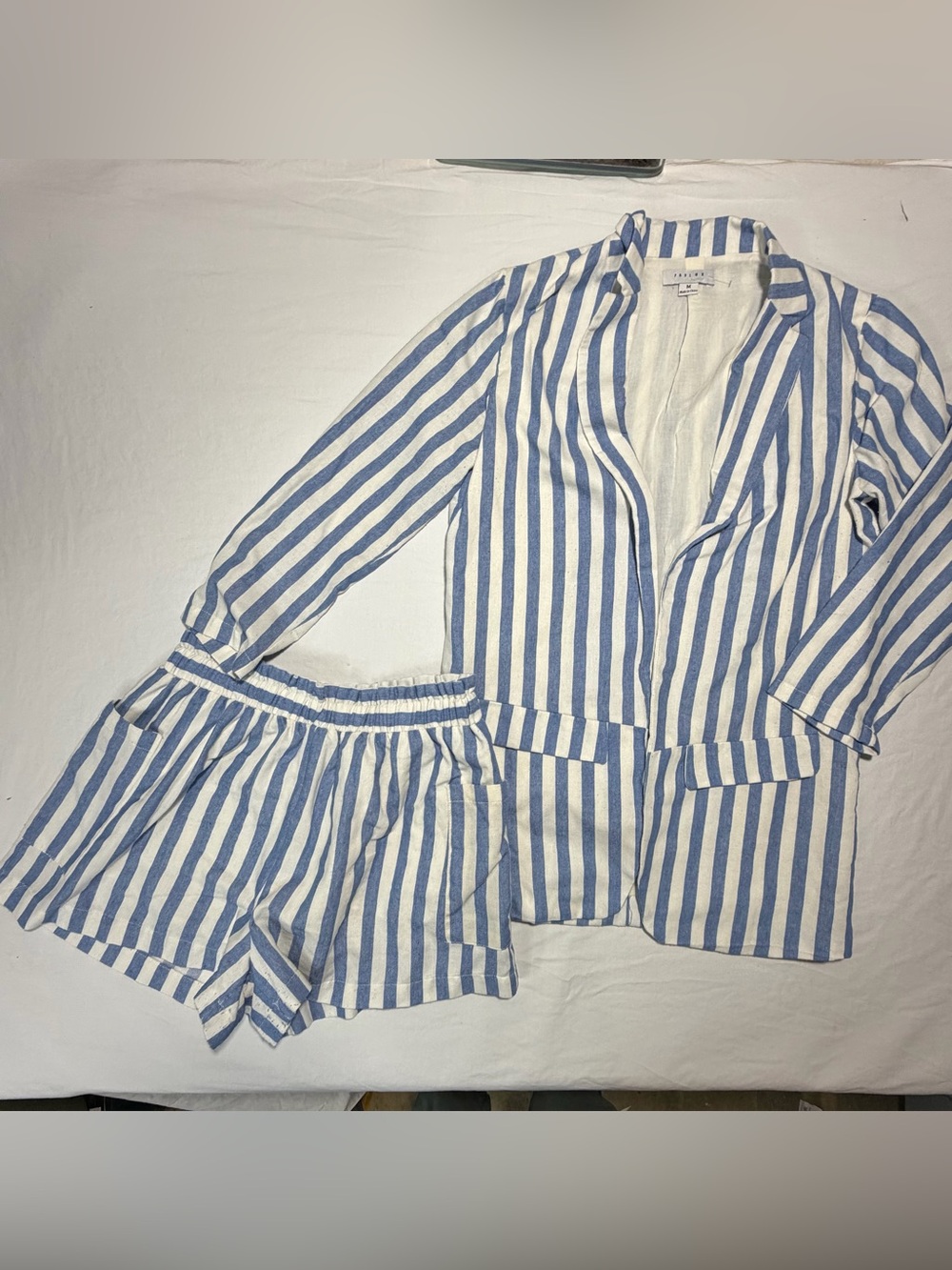 FAVLUX Blue and White Striped hot pants and blazer